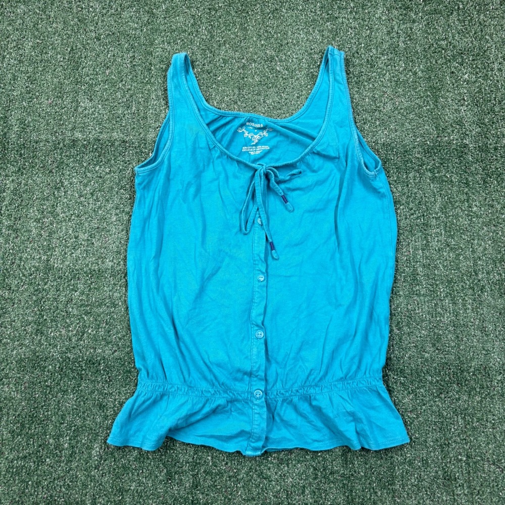 Y2K Sonoma Tank Top Teal Blue Button Front Peplum Surf Skate